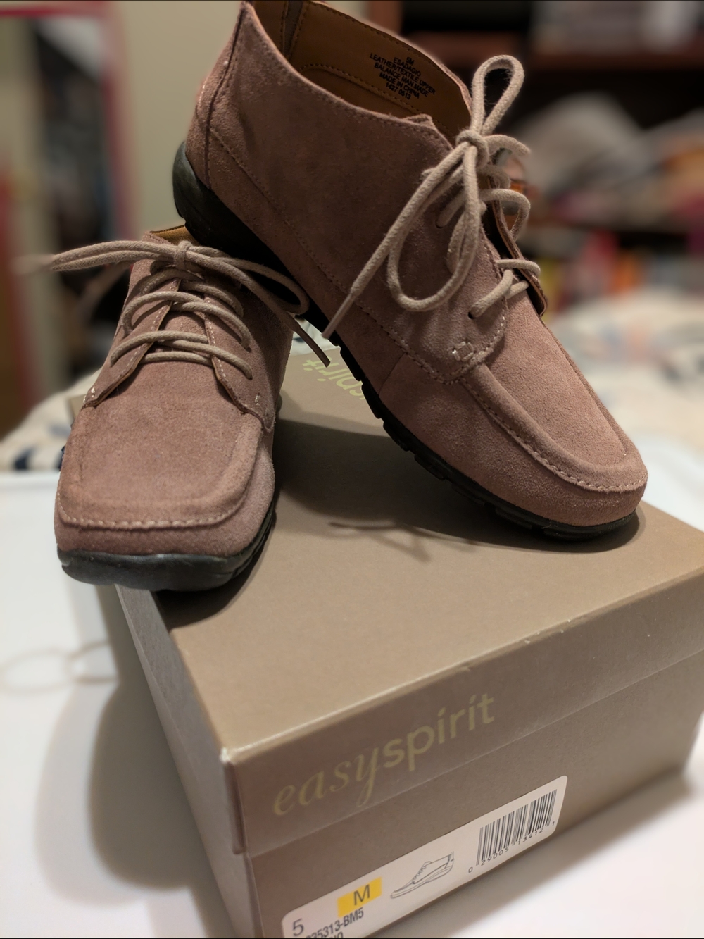 Easy Spirit Women's Taupe Suede Lace-Up Casual Moccasin Shoes '90S Y2K Style